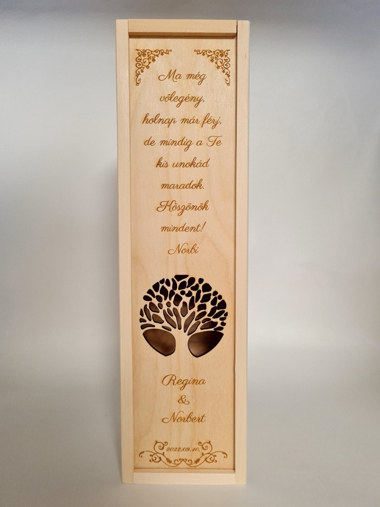 Diófa esküvői szülőköszöntő boros doboz
