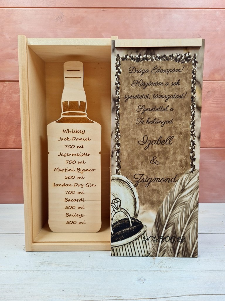 Gyűrű italos köszönőajándék díszdoboz esküvőre