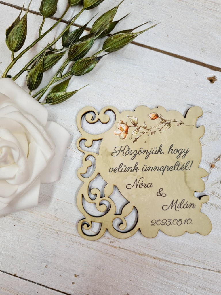 Jázmin esküvői vendégköszöntő ajándék hűtőmágnes