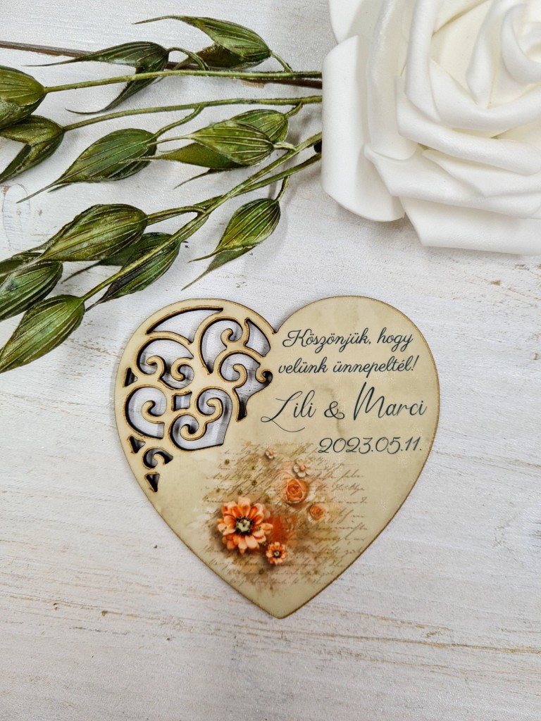 Gerbera vendégköszöntő ajándék hűtőmágnes esküvőre