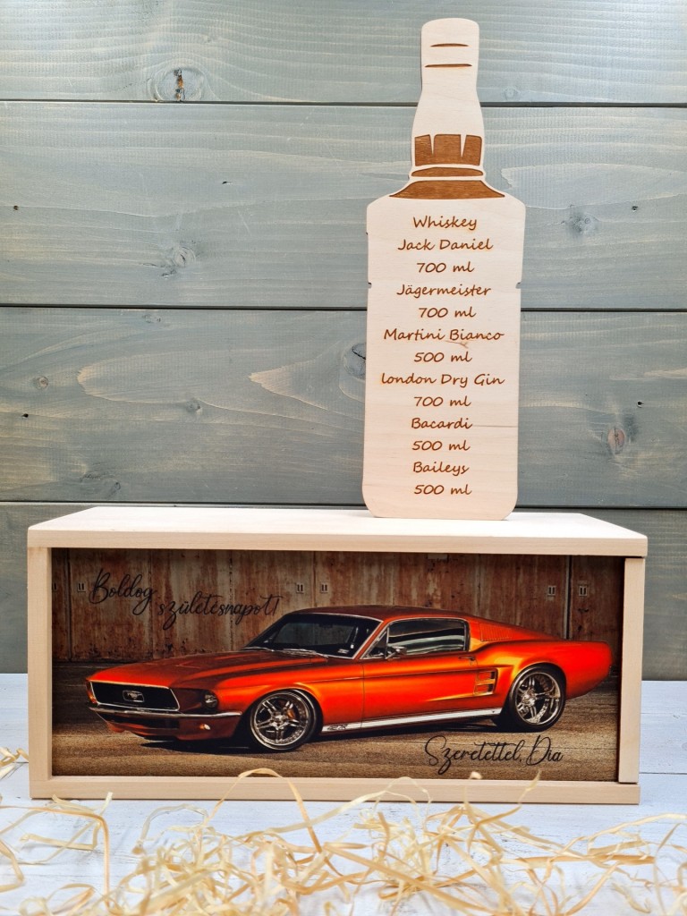 Piros mustang italos ajándék díszdoboz szülinapra