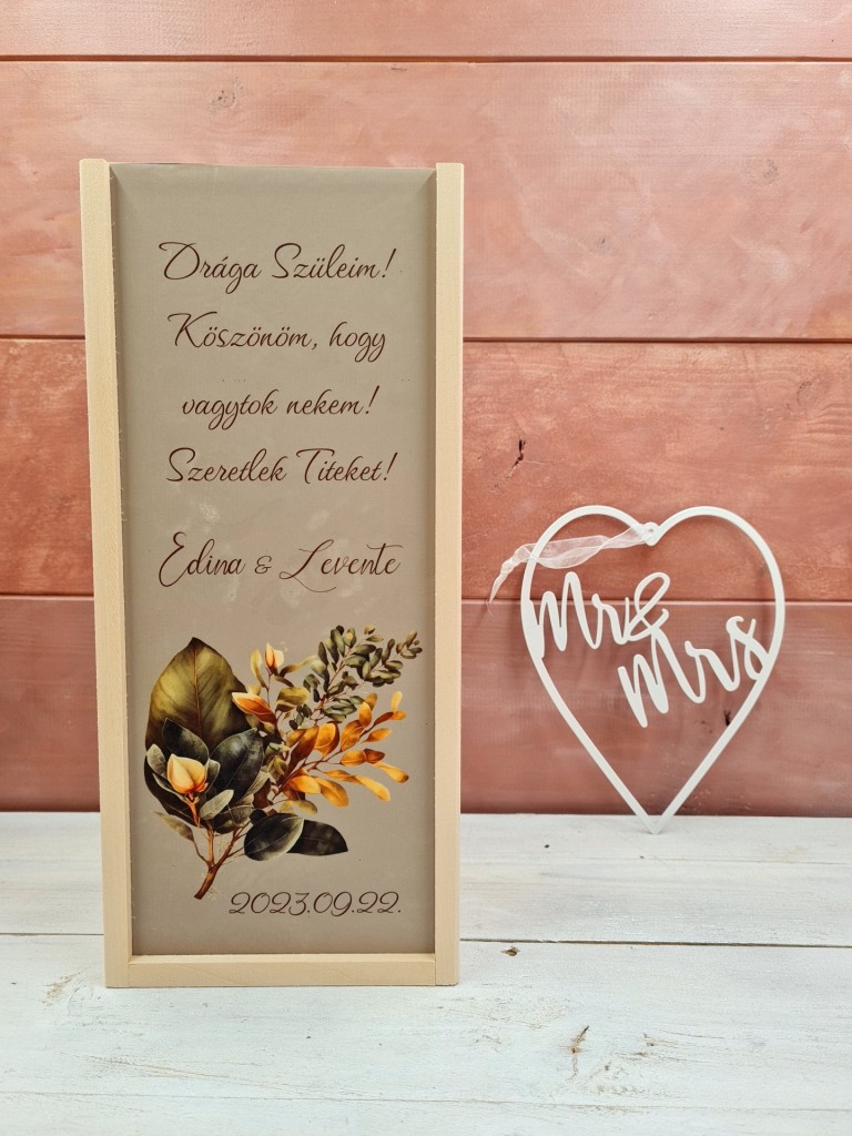 Green flowers esküvői italos szülőköszöntő ajándék díszdoboz