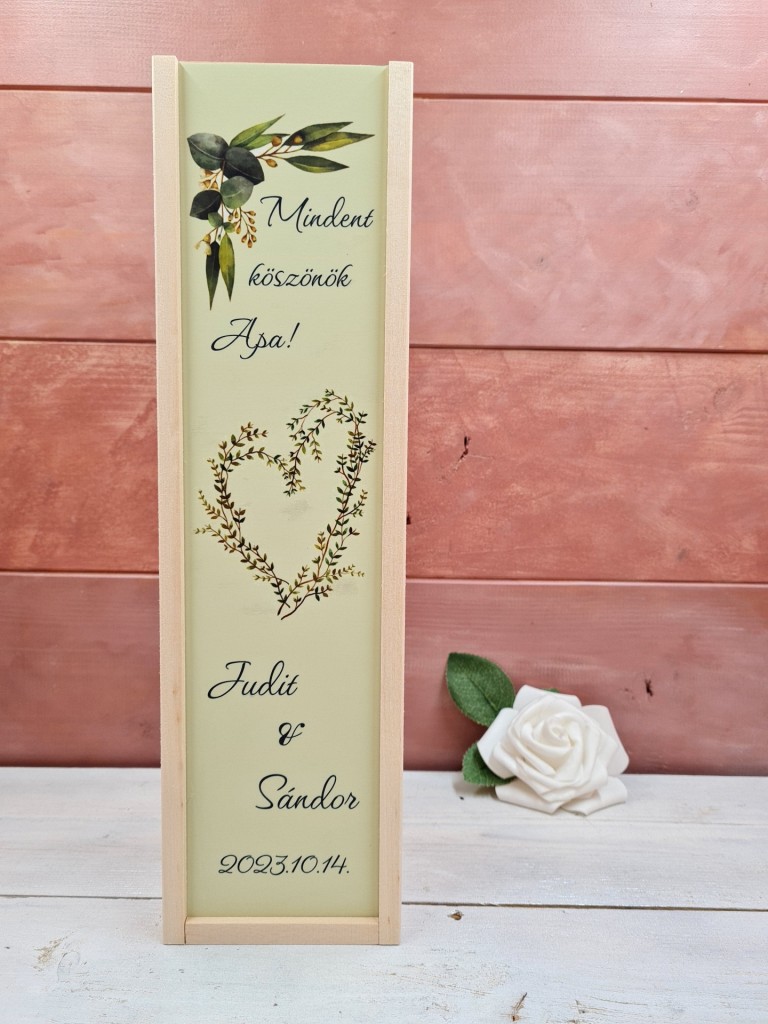 Zöld esküvő szülőköszöntő ajándék díszdoboz