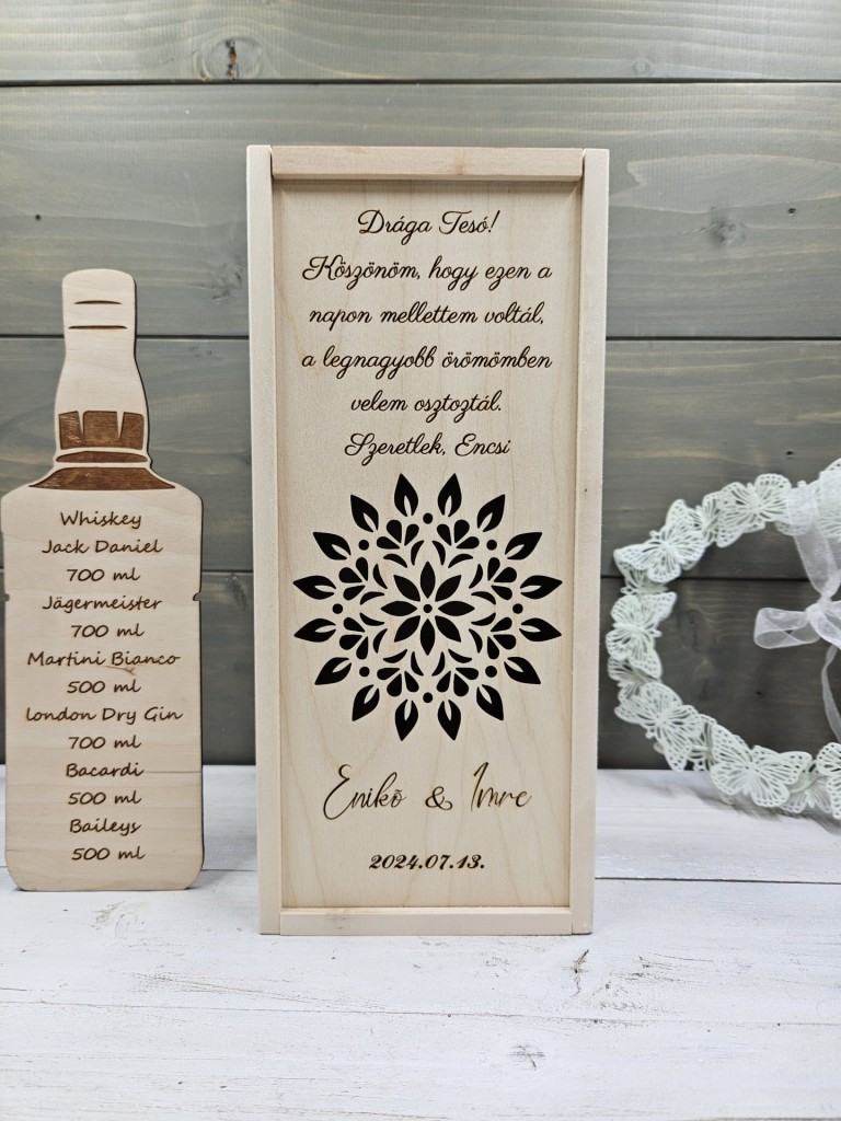 Napsugarak esküvői szülőköszöntő ajándék italosdoboz