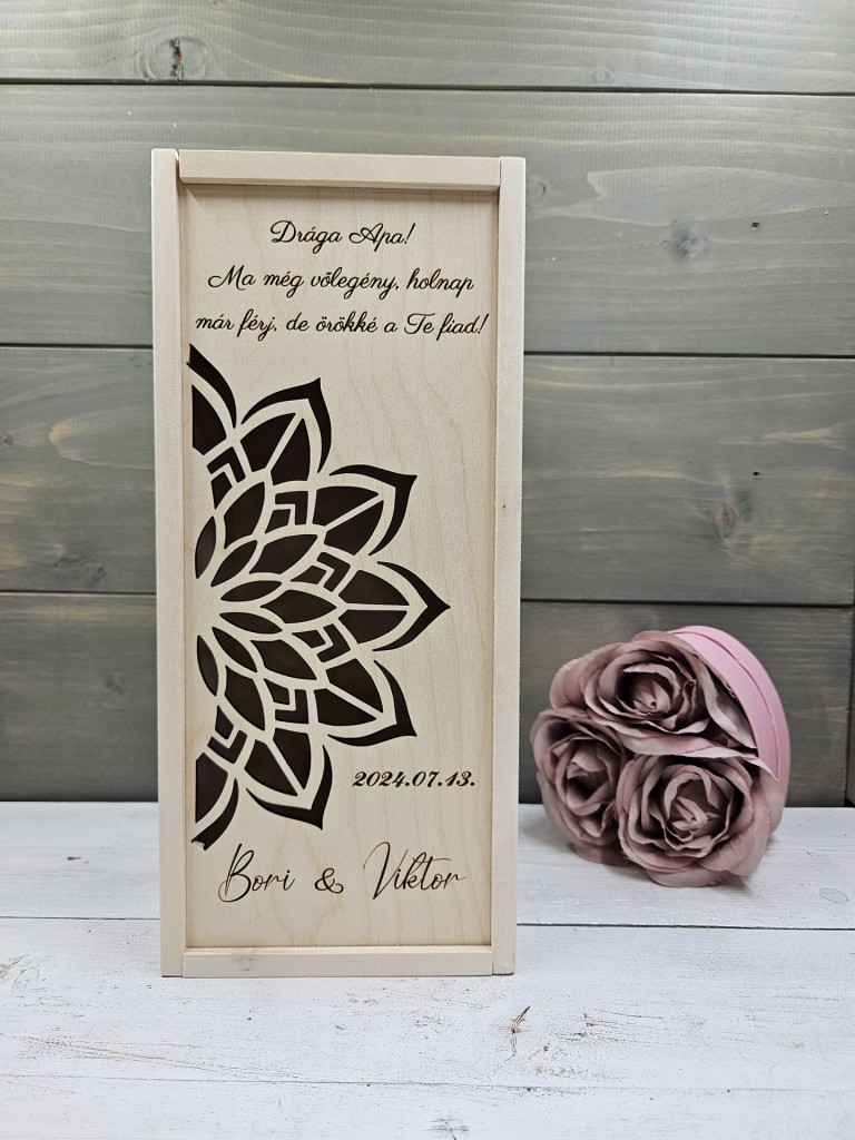 Mandala esküvői szülőköszöntő ajándék italos díszdoboz
