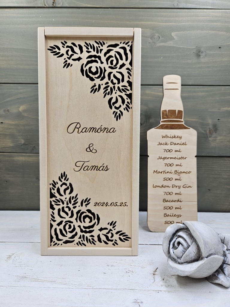 Rózsabokor egyedi italos ajándék díszdoboz