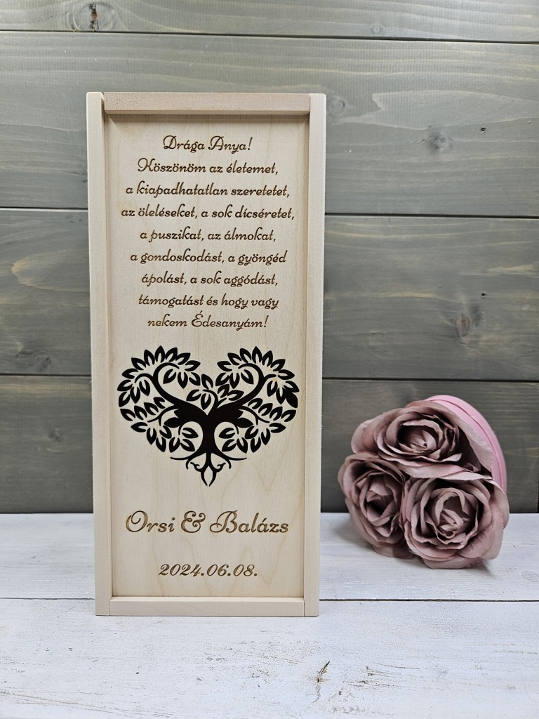 A szerelem fája esküvői szülőköszöntő italos ajándék díszdoboz