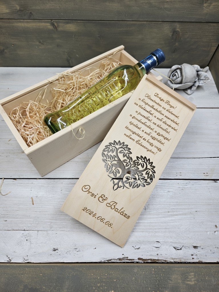A szerelem fája esküvői szülőköszöntő italos ajándék díszdoboz