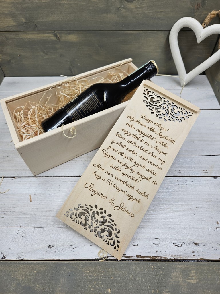 Csipkedísz esküvői szülőköszöntő italos ajándék díszdoboz 