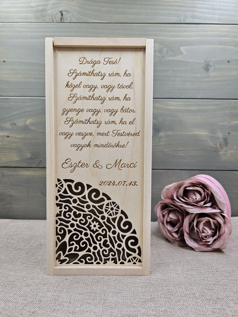 Hullámok esküvői szülőköszöntő italos ajándék díszdoboz