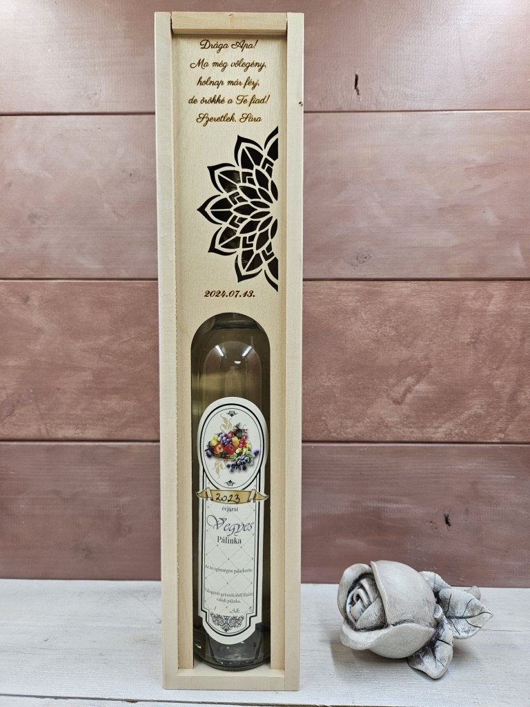 Mandala szülőköszöntő esküvői pálinkás ajándék díszdoboz