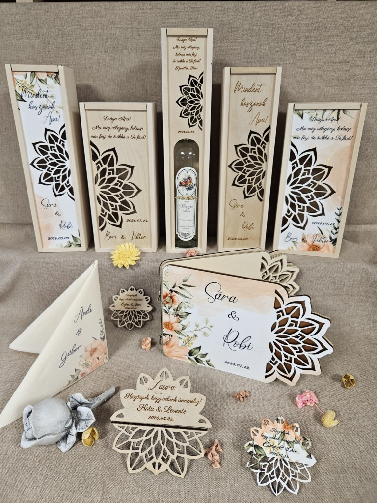 Mandala szülőköszöntő esküvői pálinkás ajándék díszdoboz