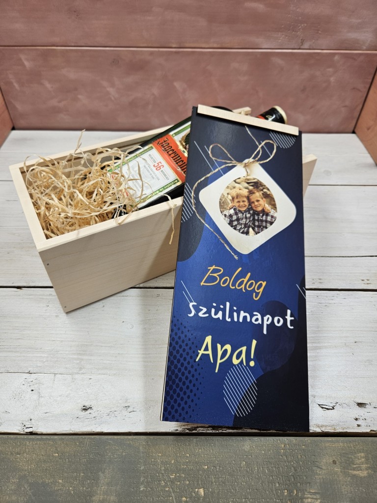 Nagy kékség fotós italos ajándék díszdoboz