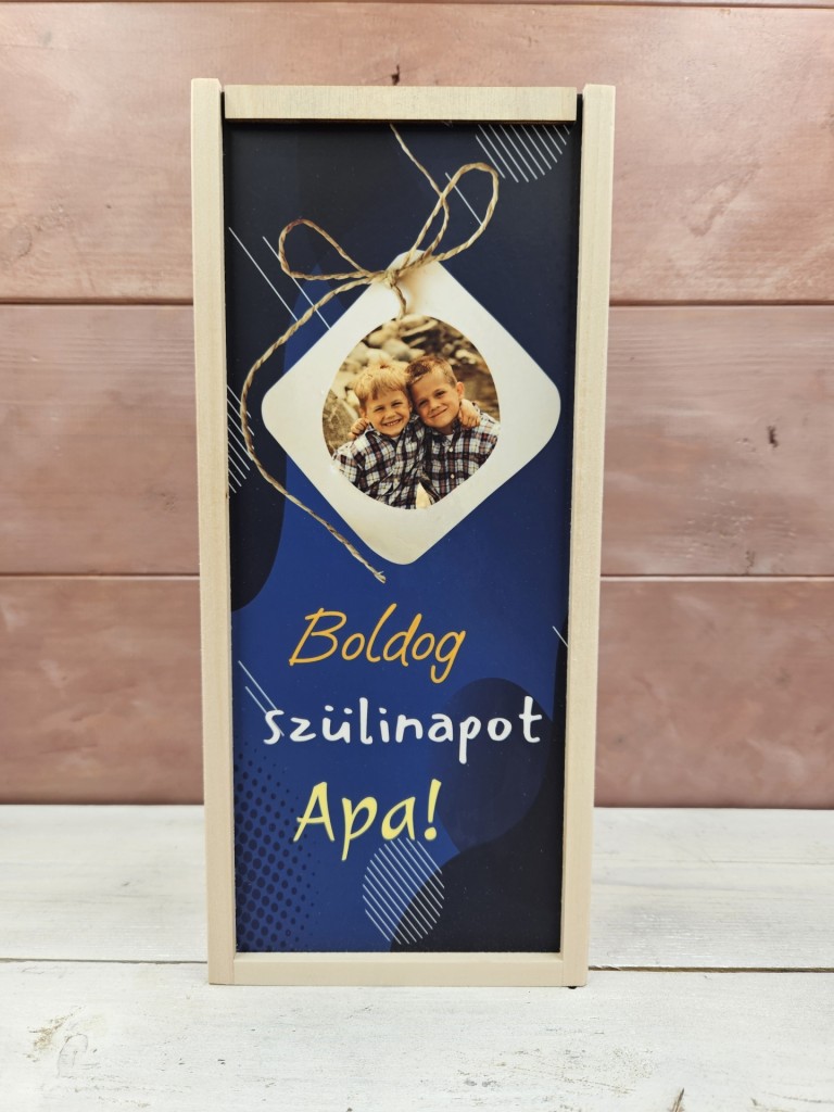 Nagy kékség fotós italos ajándék díszdoboz