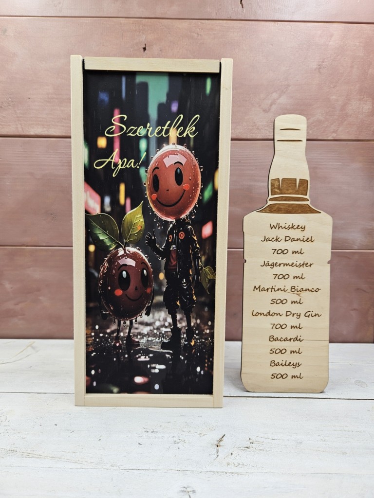 Apa és gyermeke italos ajándék díszdoboz