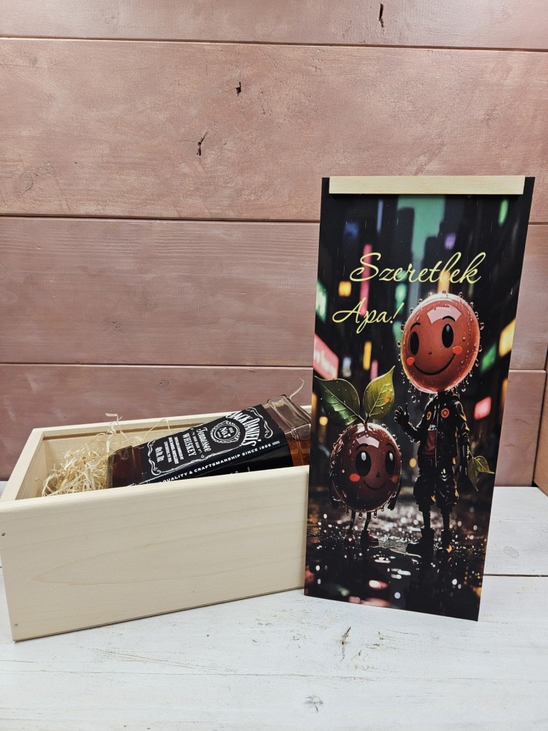 Apa és gyermeke italos ajándék díszdoboz