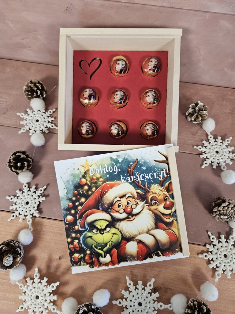 Mikulás és a grincs kávés, teás, édességes ajándék díszdoboz karácsonyra