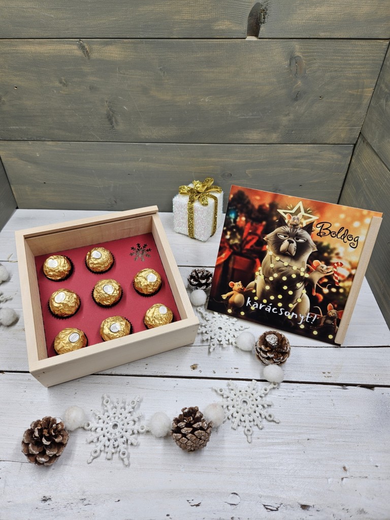 Állati karácsony kávés, teás, édességes ajándék díszdoboz karácsonyra