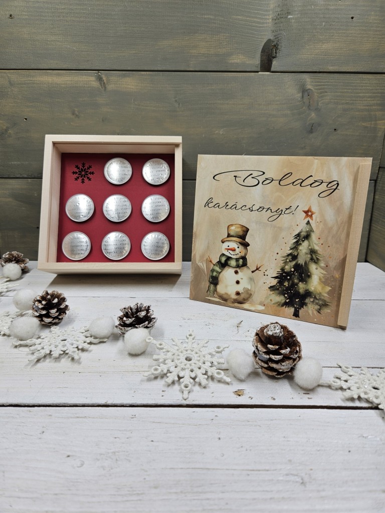 Hóember kávés, teás, édességes ajándék díszdoboz karácsonyra