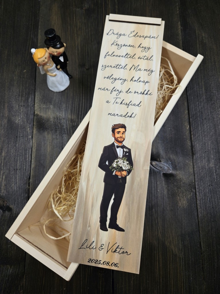 Vőlegény színes Szülőköszöntő boros doboz esküvőre