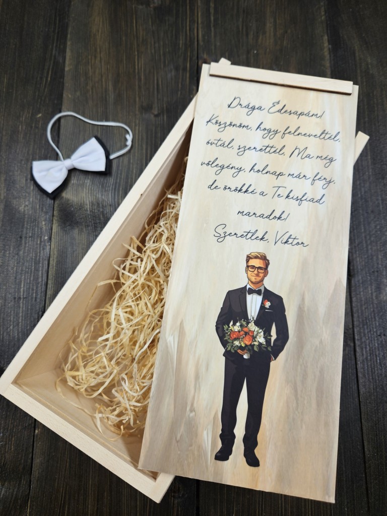 Vőlegény színes Szülőköszöntő italos doboz esküvőre