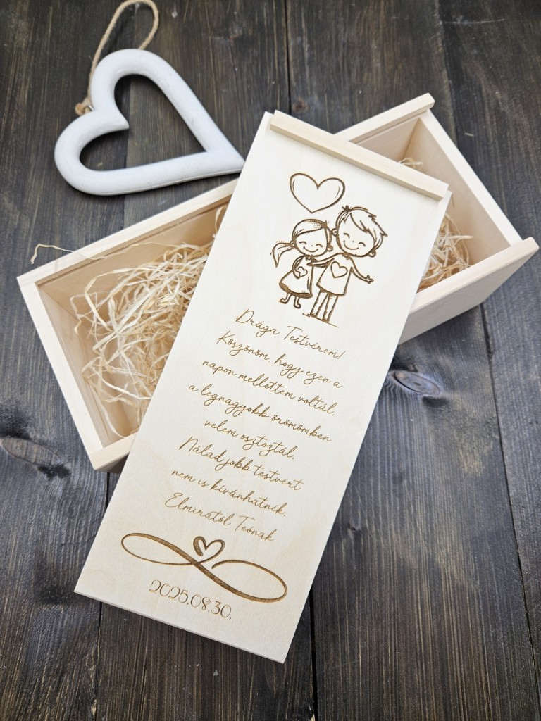 Testvérköszöntő italos ajándék doboz esküvőre
