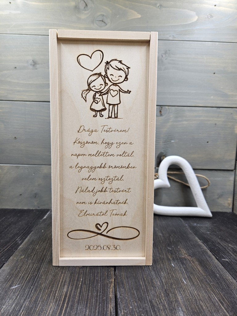 Testvérköszöntő italos ajándék doboz esküvőre