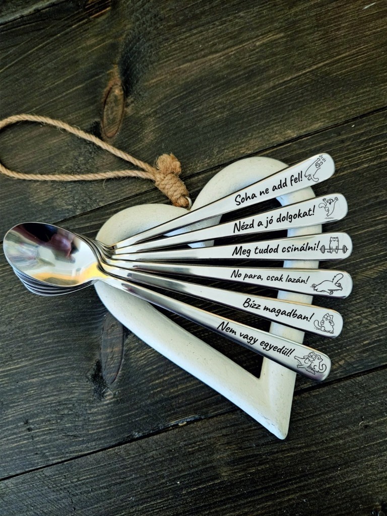 Lélek kanál gravírozott kiskanál készlet díszdobozban