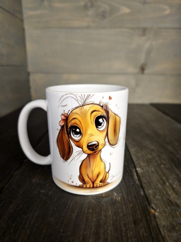 Cuki tacskó lány mintás bögre