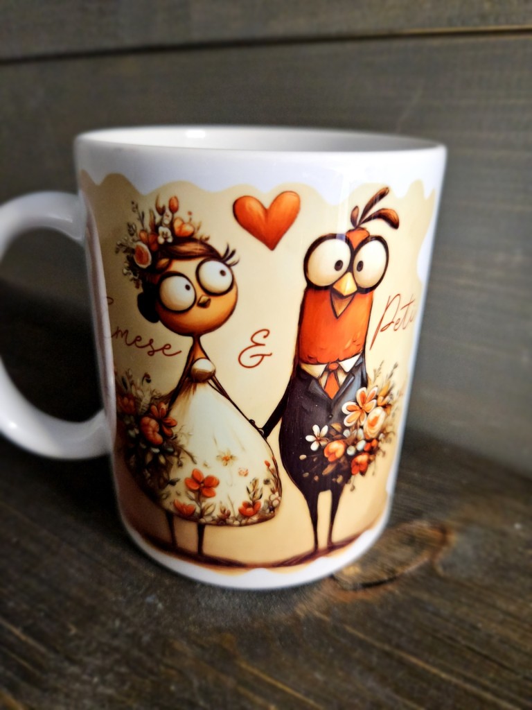 Madárkák vicces esküvői bögre