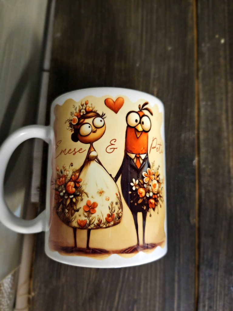 Madárkák vicces esküvői bögre