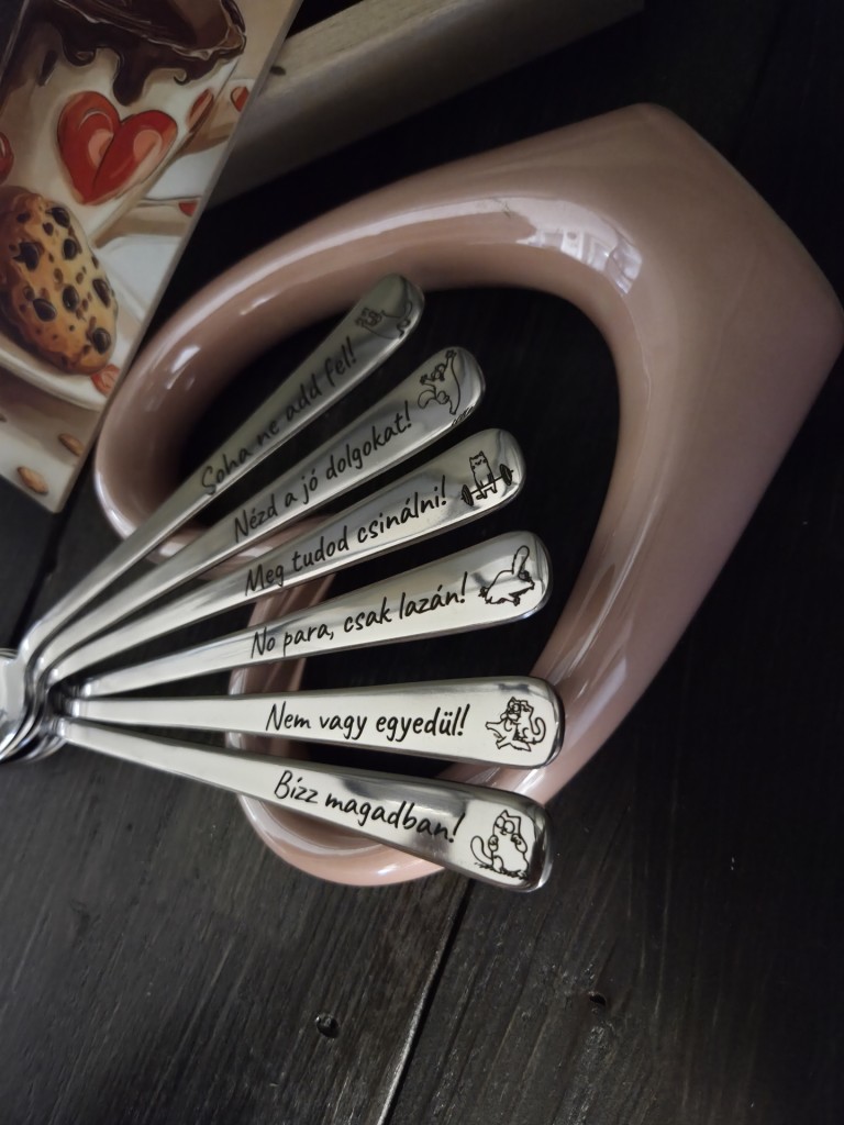 Lélek kanál gravírozott motivációs kiskanalak díszdobozban