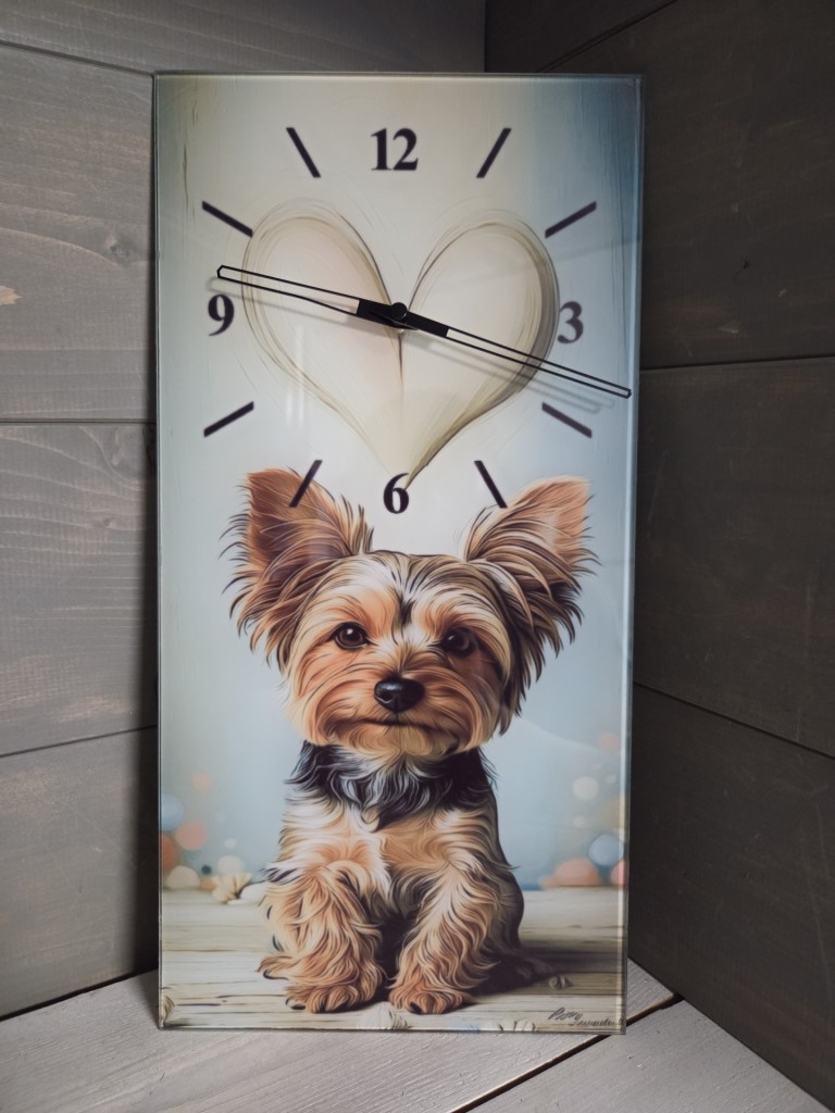 Yorkshire Terrier kutyás egyedi üveg falióra 