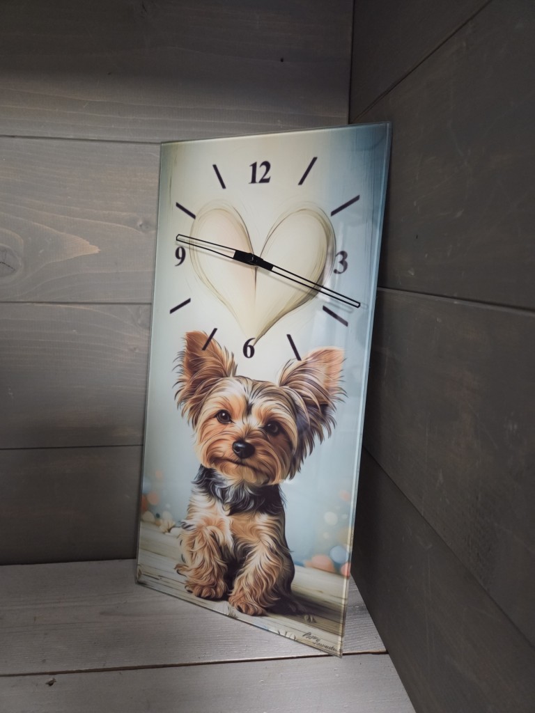 Yorkshire Terrier kutyás egyedi üveg falióra 
