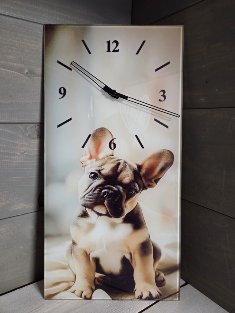 Francia Bulldog kutyás egyedi üveg falióra 