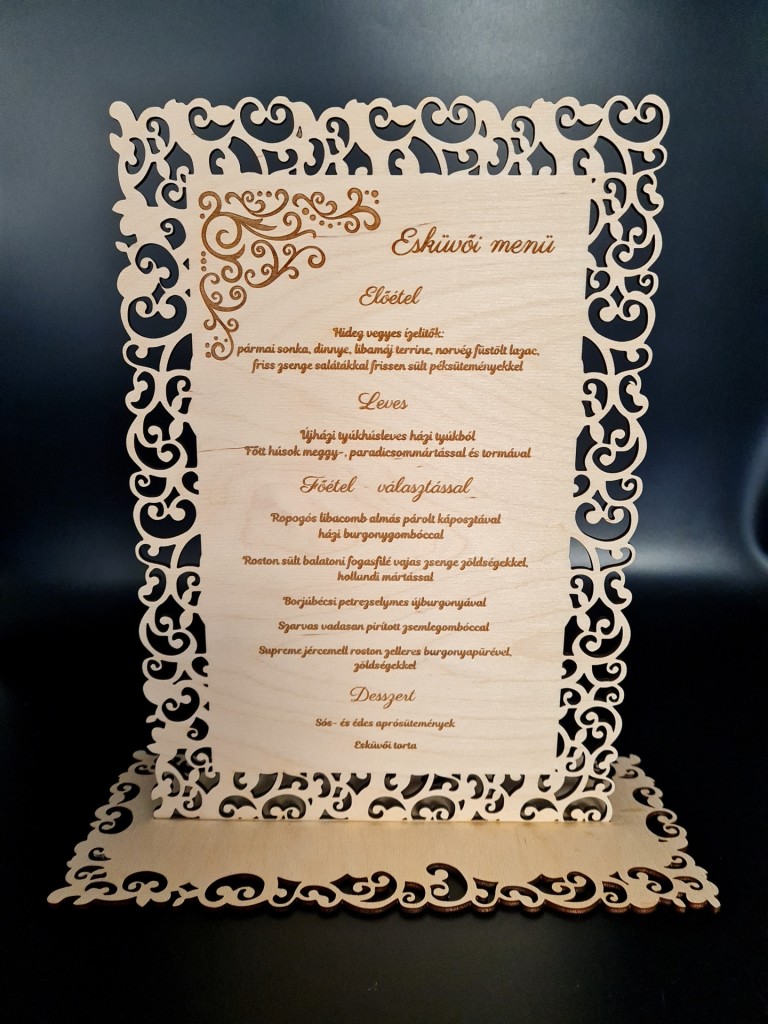 Exkluzív esküvői menü kártya