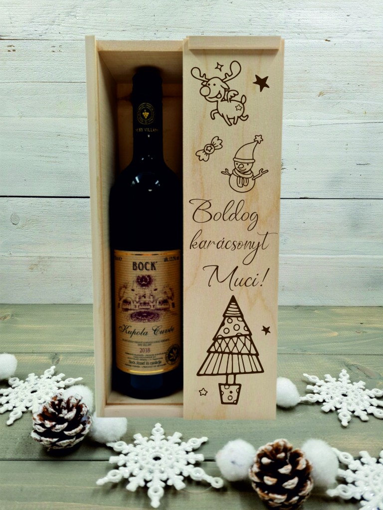 Szarvas és a hóember karácsonyi ajándék boros díszdoboz