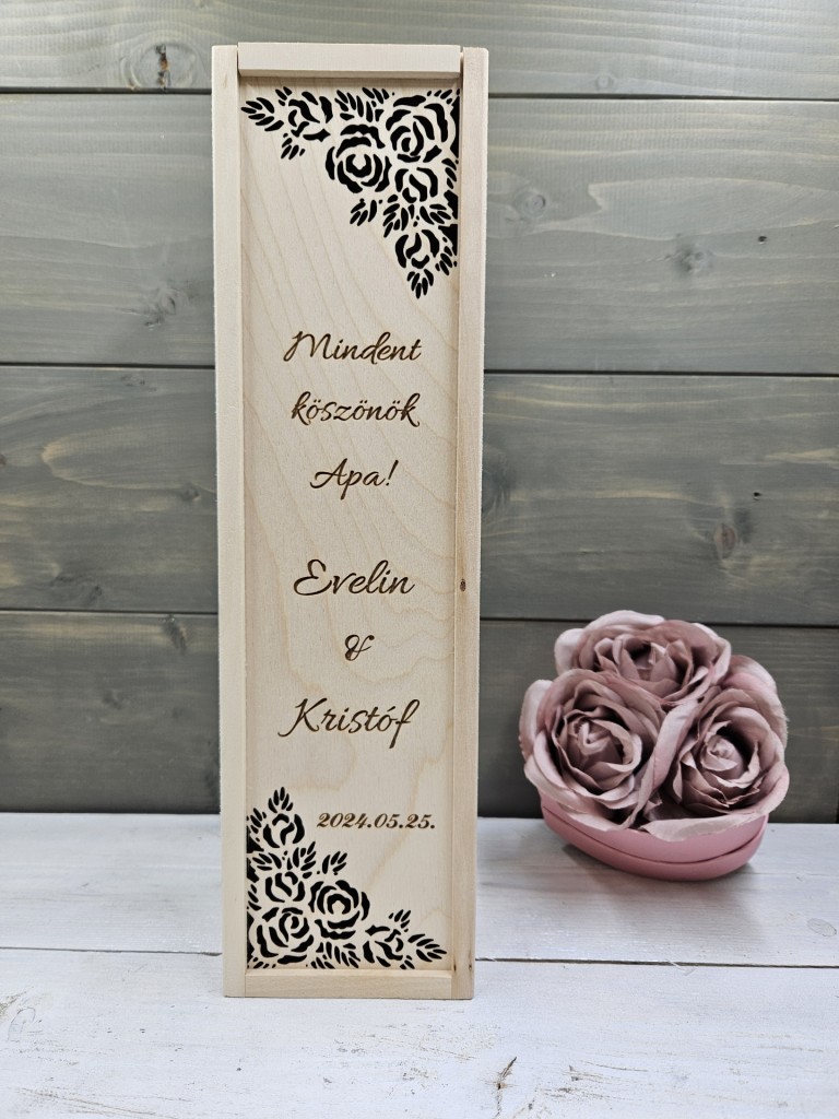 Rózsabokor esküvői szülőköszöntő ajándék boros doboz